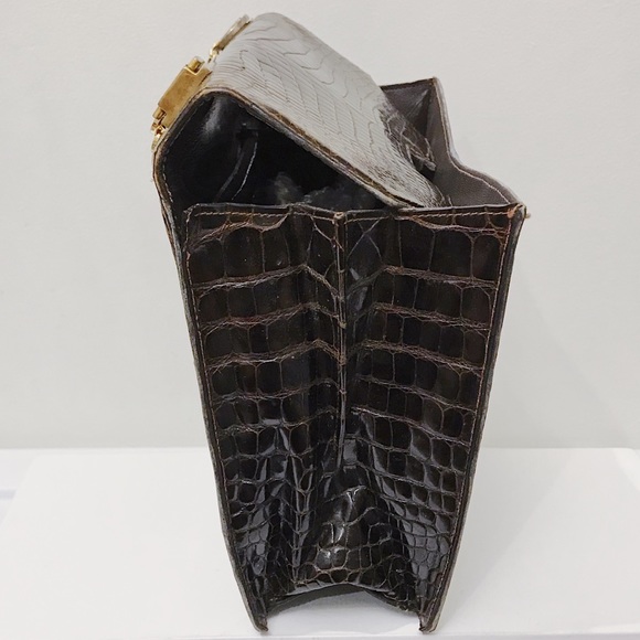 Gucci Brown Alligator Skin Top Handle Crossbody Bag Vintage Minimal Chic - Picture 7 of 12
